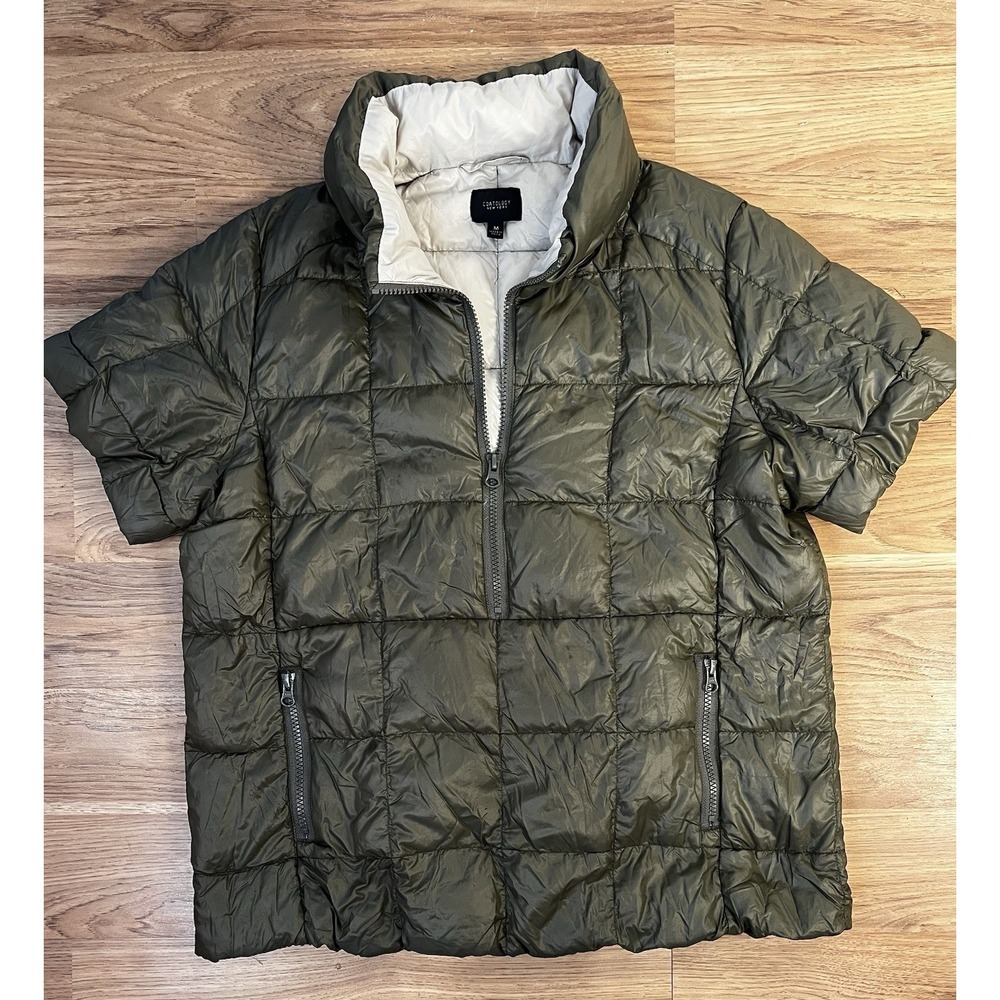 Coatology New York Green Down Puffer Jacket Short Sleeve Packable Size Medium